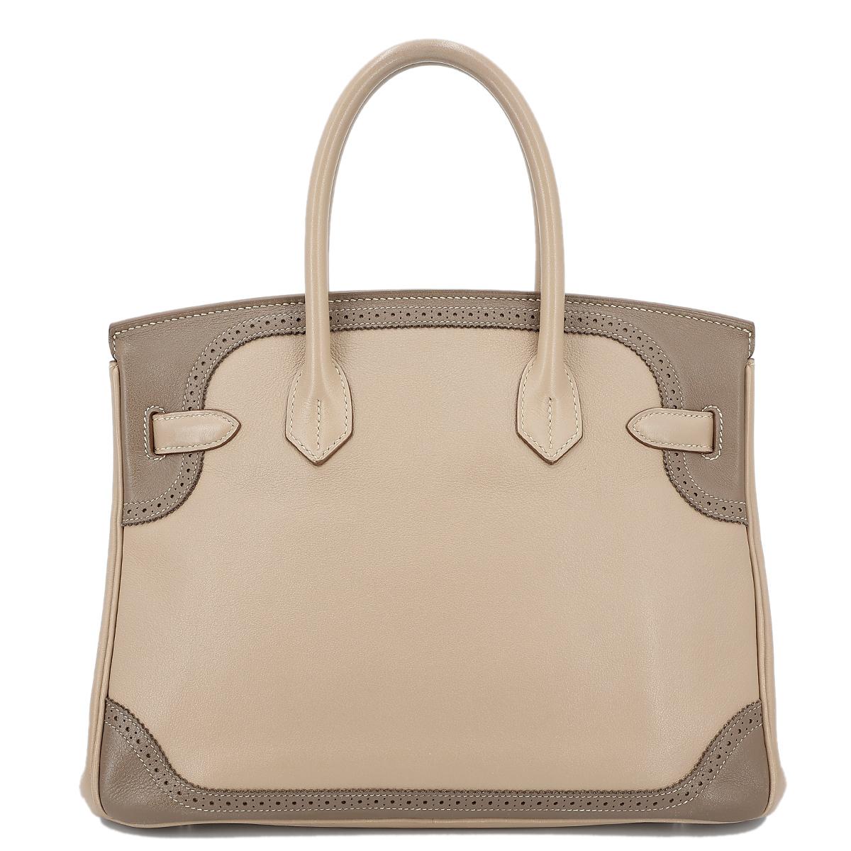 HERMÈS Limited Edition Birkin Ghillies 30 handbag in Argile and Etoupe Swift leather with Palladium hardware - 3