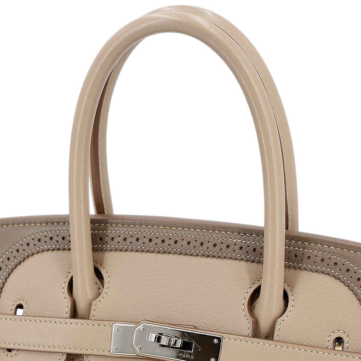 HERMÈS Limited Edition Birkin Ghillies 30 handbag in Argile and Etoupe Swift leather with Palladium hardware - 7