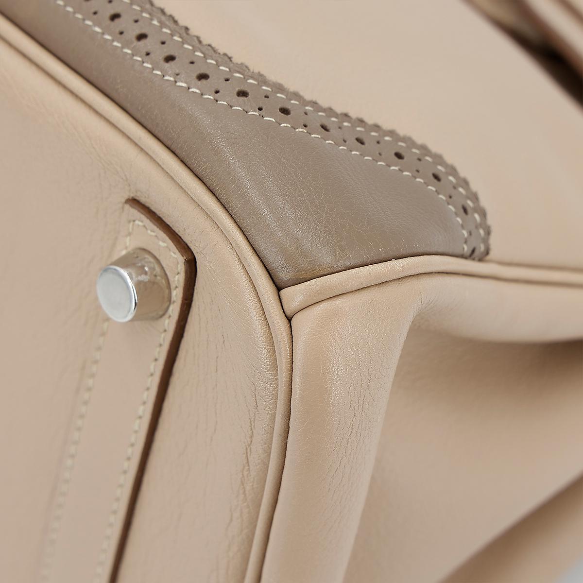 HERMÈS Limited Edition Birkin Ghillies 30 handbag in Argile and Etoupe Swift leather with Palladium hardware - 10