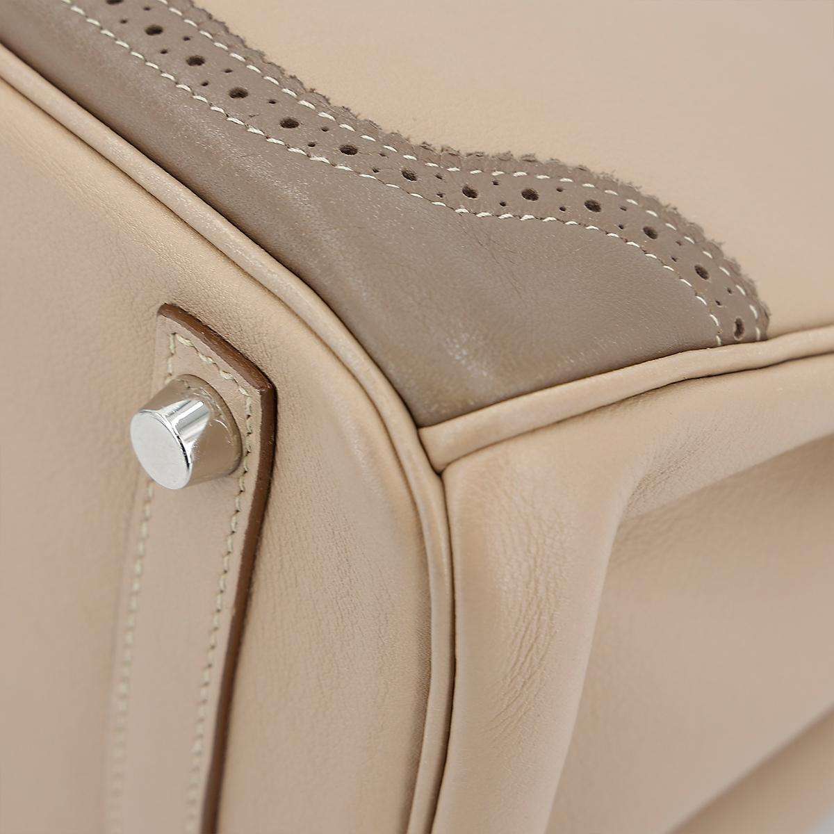 HERMÈS Limited Edition Birkin Ghillies 30 handbag in Argile and Etoupe Swift leather with Palladium hardware - 12