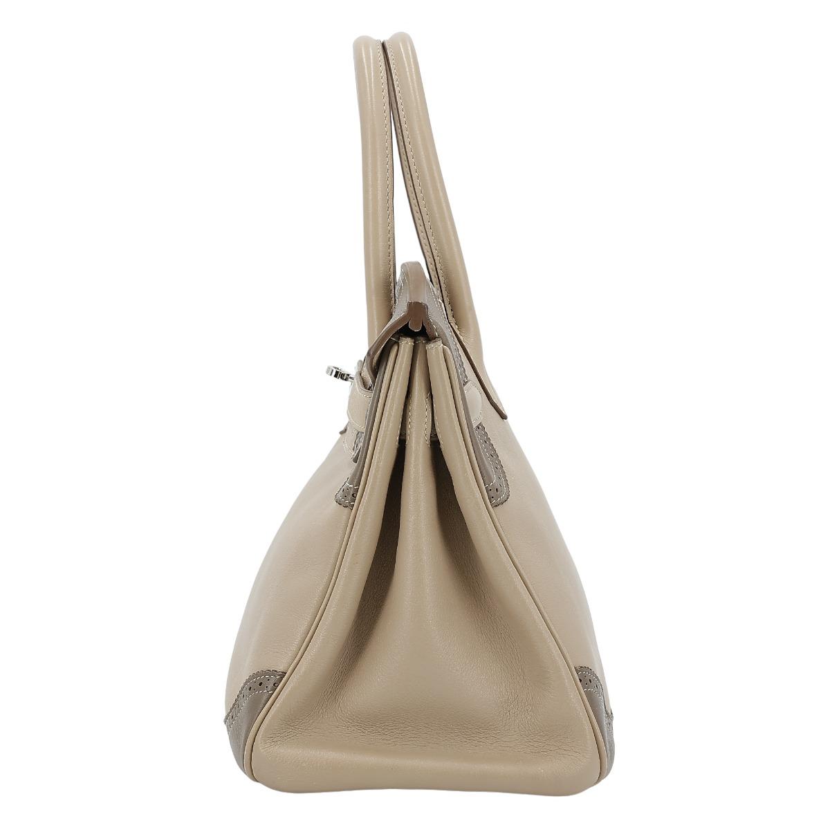HERMÈS Limited Edition Birkin Ghillies 30 handbag in Argile and Etoupe Swift leather with Palladium hardware - 4