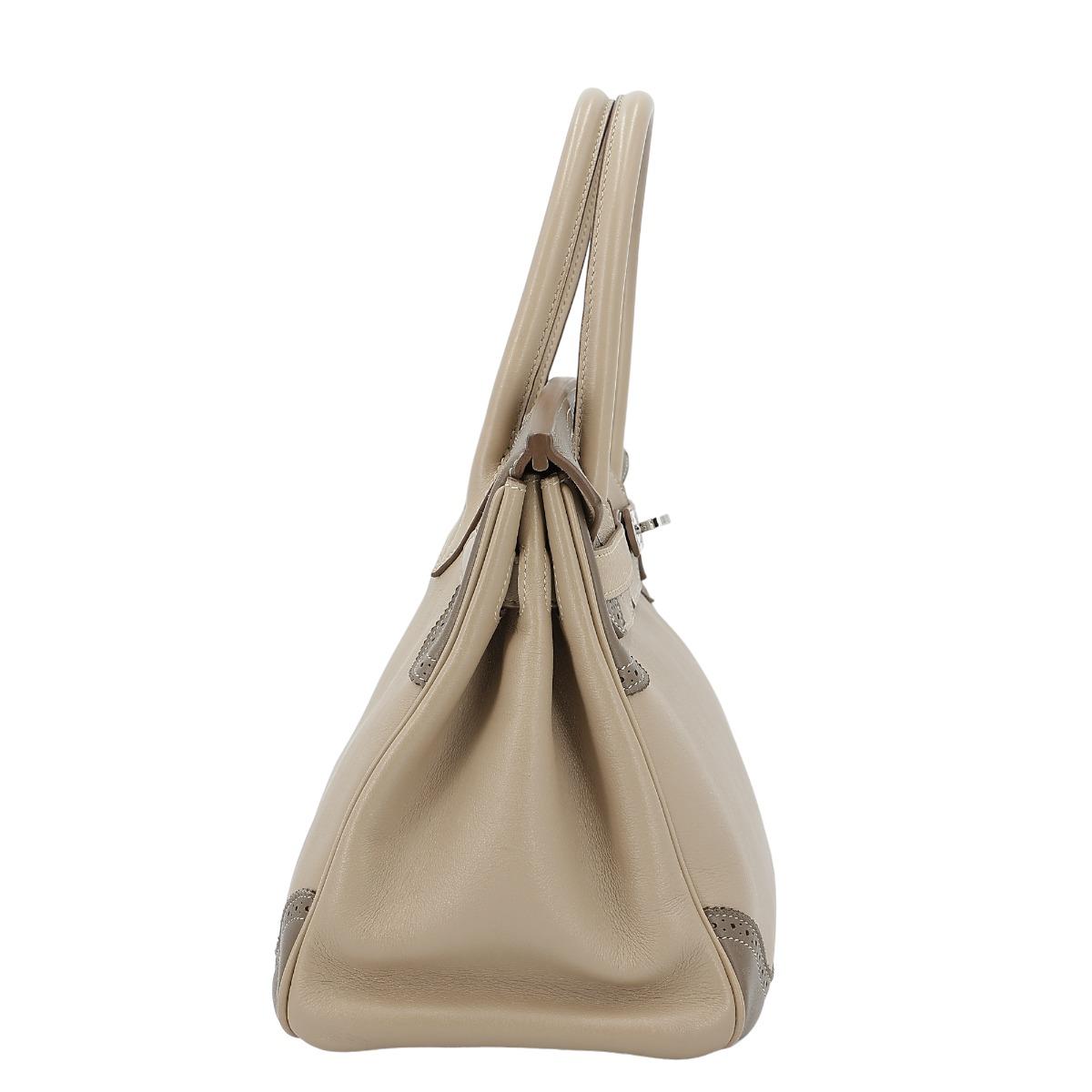HERMÈS Limited Edition Birkin Ghillies 30 handbag in Argile and Etoupe Swift leather with Palladium hardware - 5