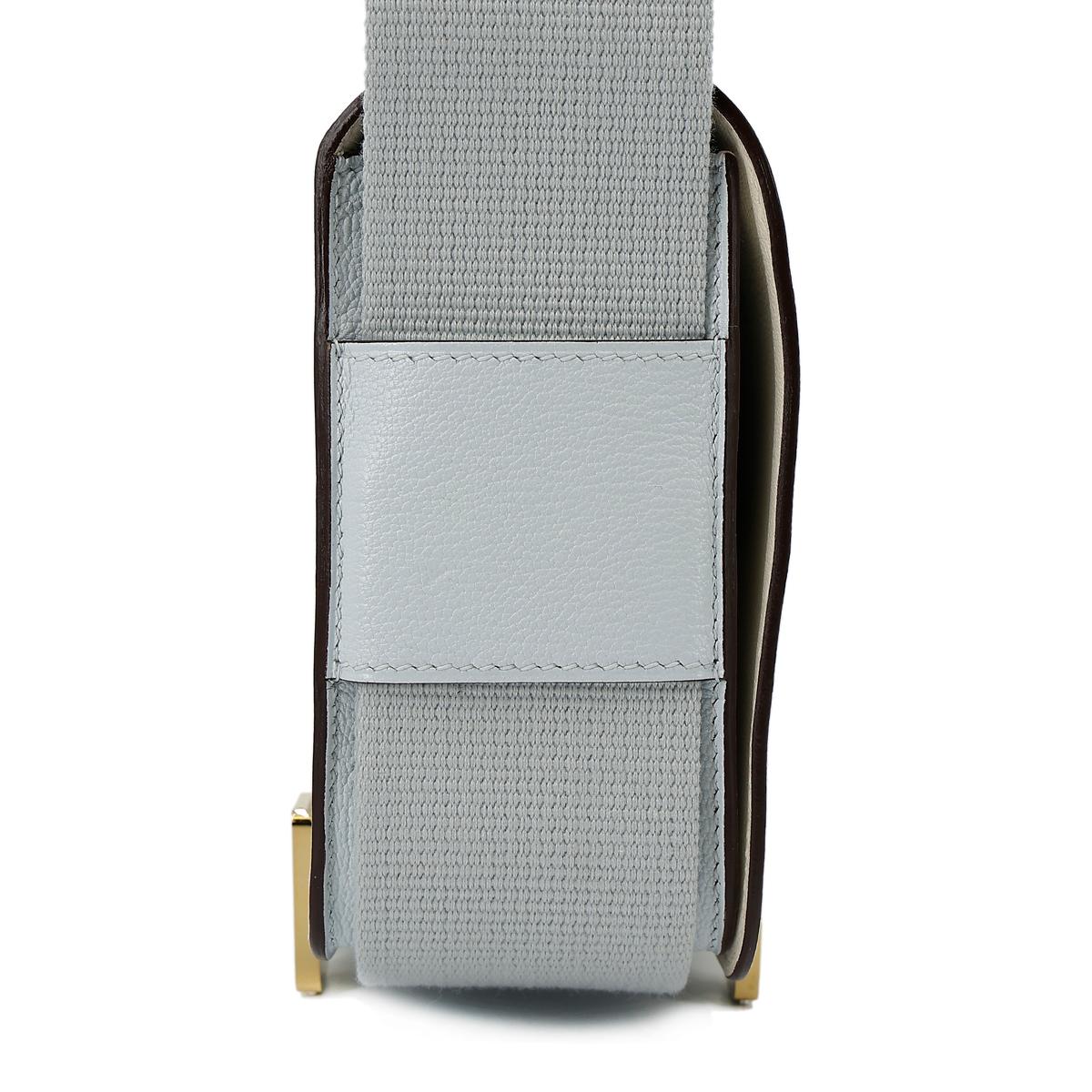 HERMÈS Geta shoulder bag in Blue Brume Chevre leather with Craie interior and Gold hardware - 5