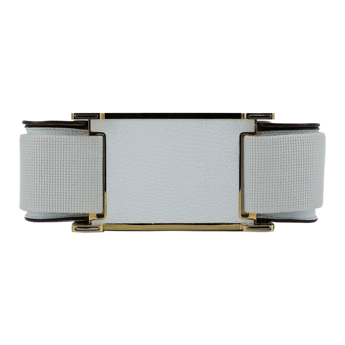 HERMÈS Geta shoulder bag in Blue Brume Chevre leather with Craie interior and Gold hardware - 7