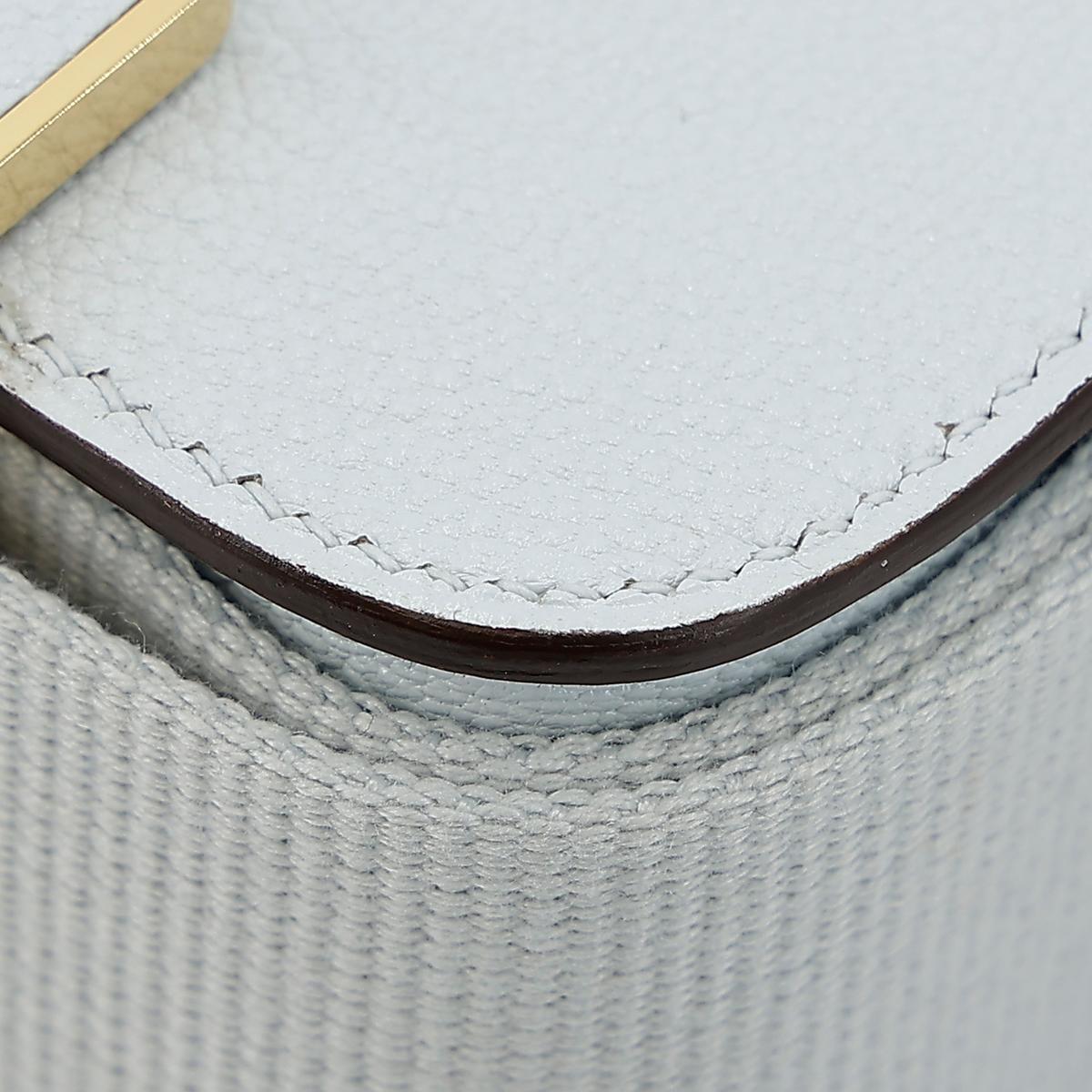 HERMÈS Geta shoulder bag in Blue Brume Chevre leather with Craie interior and Gold hardware - 11