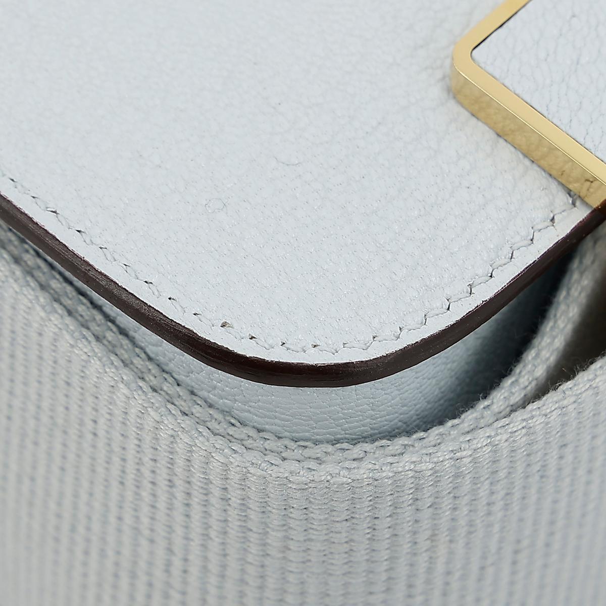 HERMÈS Geta shoulder bag in Blue Brume Chevre leather with Craie interior and Gold hardware - 10