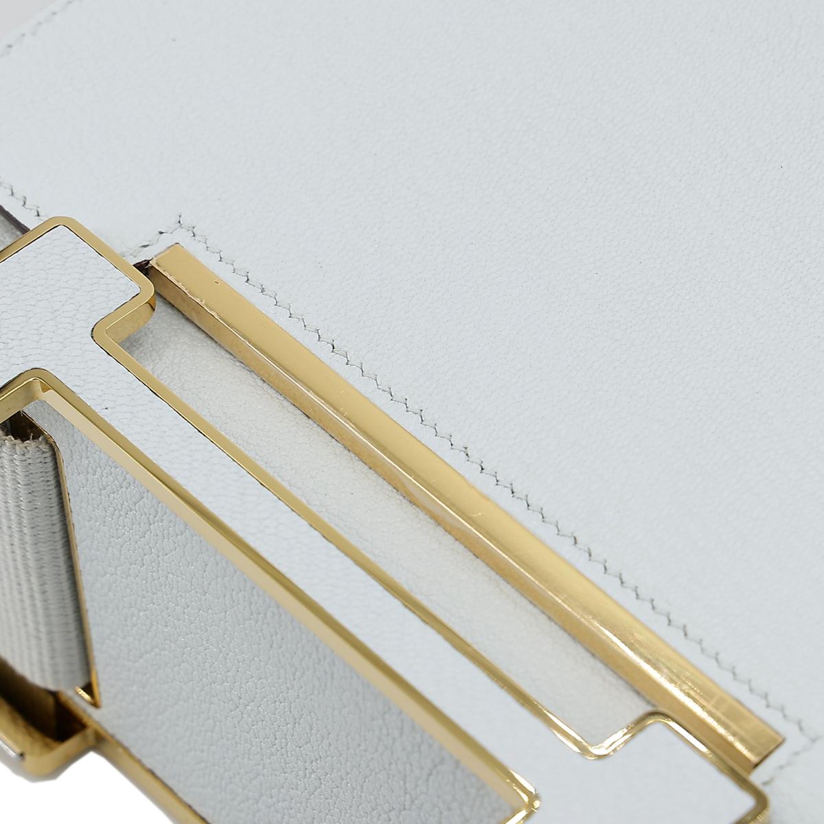HERMÈS Geta shoulder bag in Blue Brume Chevre leather with Craie interior and Gold hardware - 13