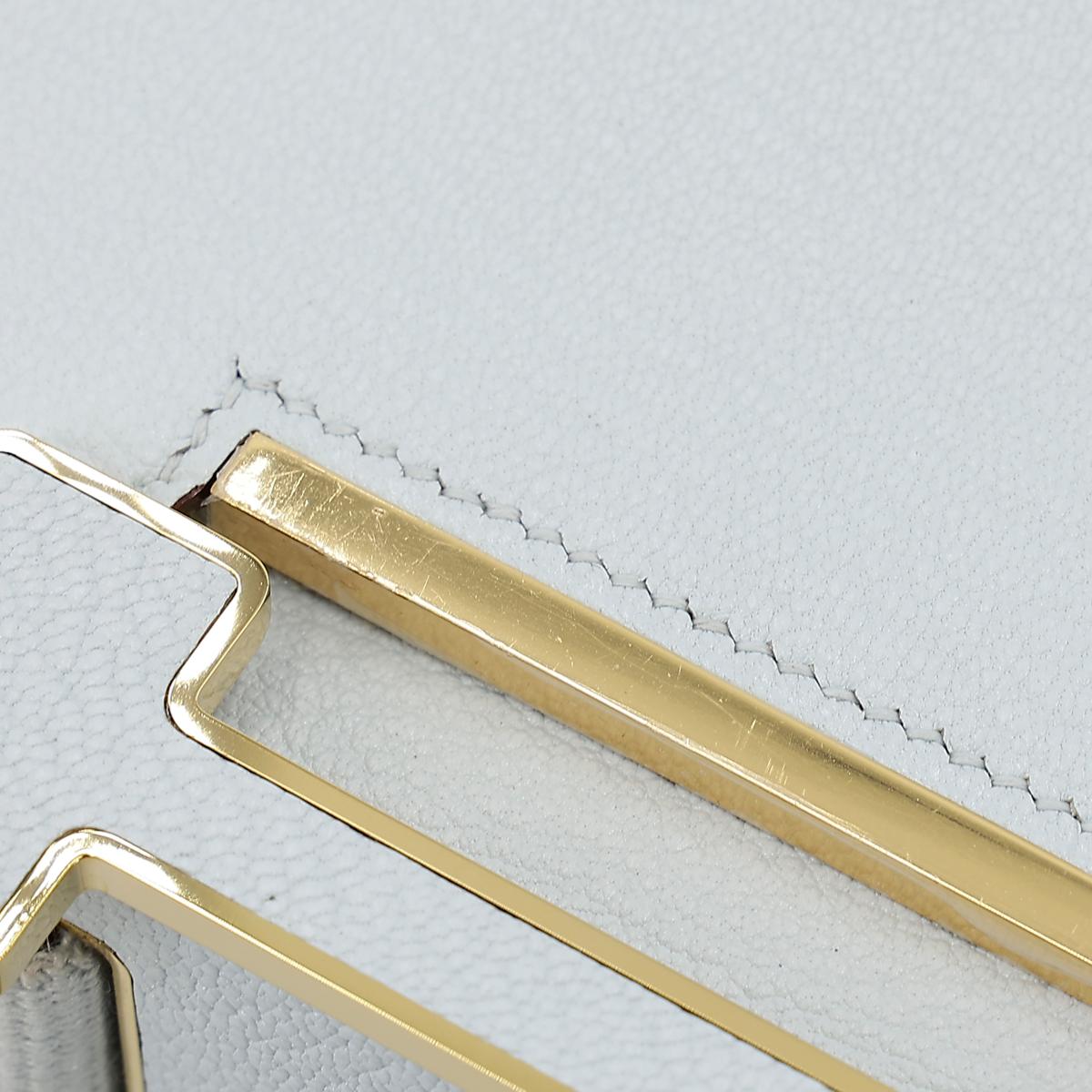HERMÈS Geta shoulder bag in Blue Brume Chevre leather with Craie interior and Gold hardware - 12