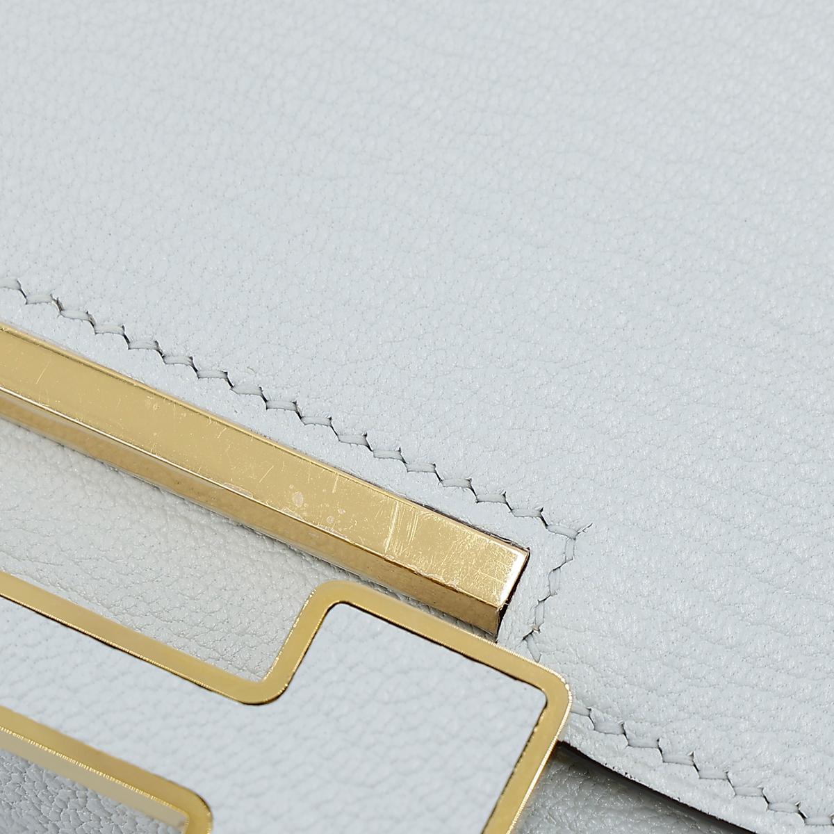 HERMÈS Geta shoulder bag in Blue Brume Chevre leather with Craie interior and Gold hardware - 14