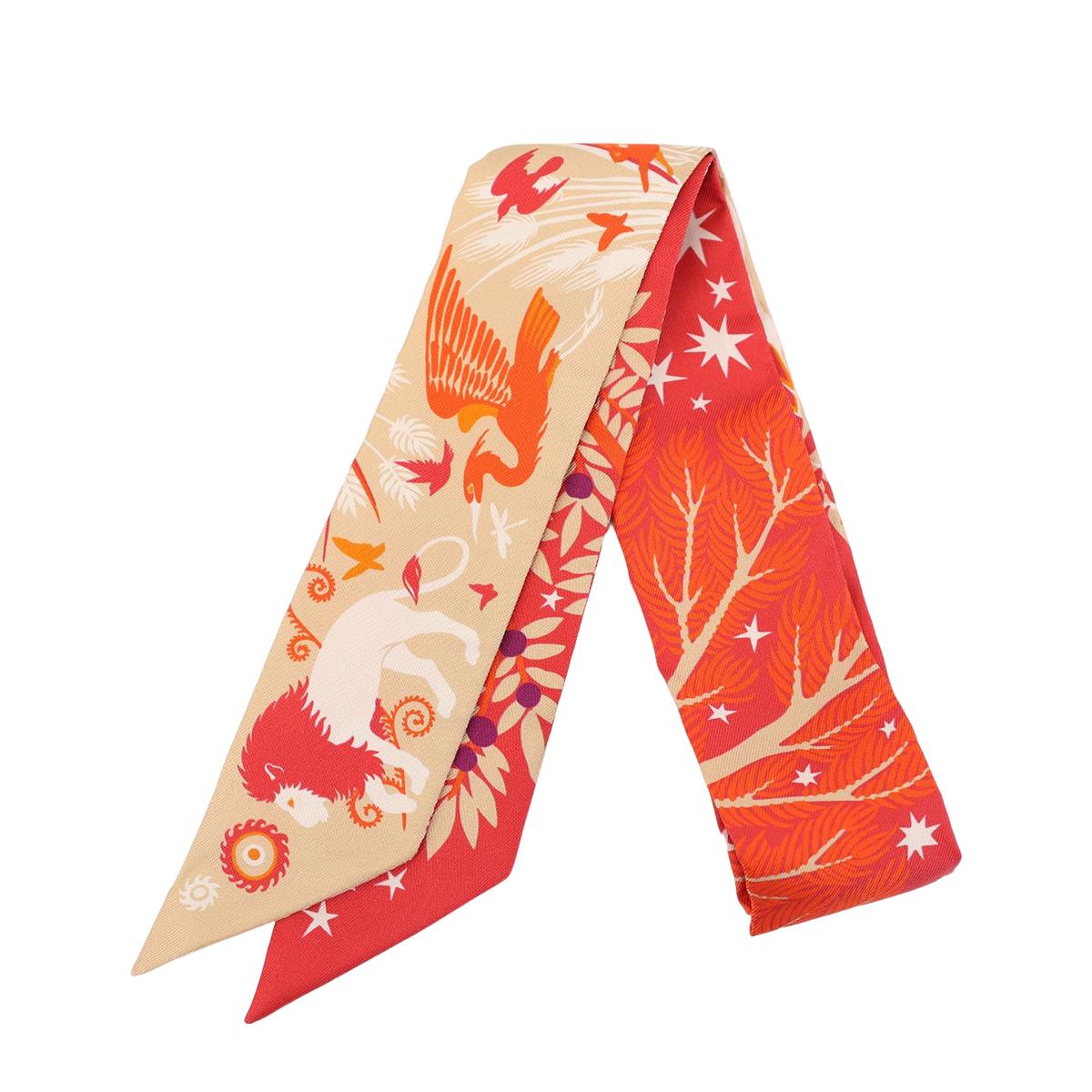 [全新] HERMÈS 愛馬仕 Twilly Sous Le Charme d'Ophee 絲帶 93 Orange 愛馬仕橘 真絲 - 3