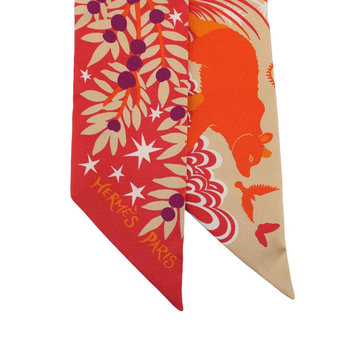 [全新] HERMÈS 愛馬仕 Twilly Sous Le Charme d'Ophee 絲帶 93 Orange 愛馬仕橘 真絲 - 4