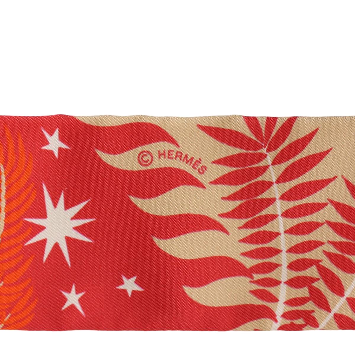 [全新] HERMÈS 愛馬仕 Twilly Sous Le Charme d'Ophee 絲帶 93 Orange 愛馬仕橘 真絲 - 5
