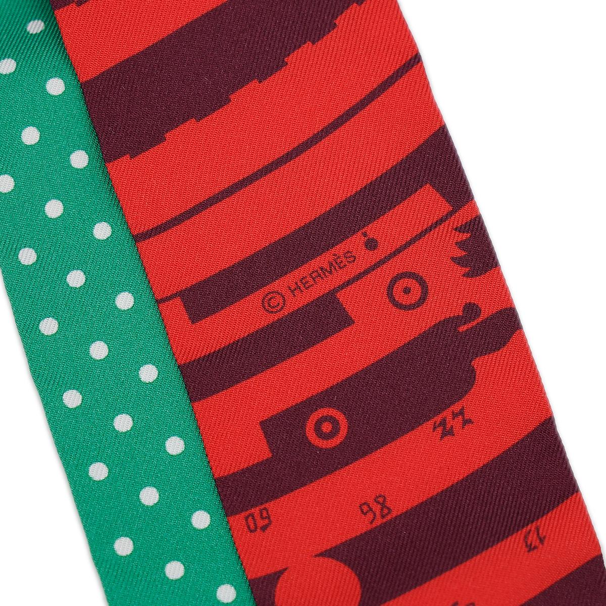 [全新] HERMÈS 愛馬仕 Twilly 絲帶 Red 紅色 Green 綠色 真絲 - 4