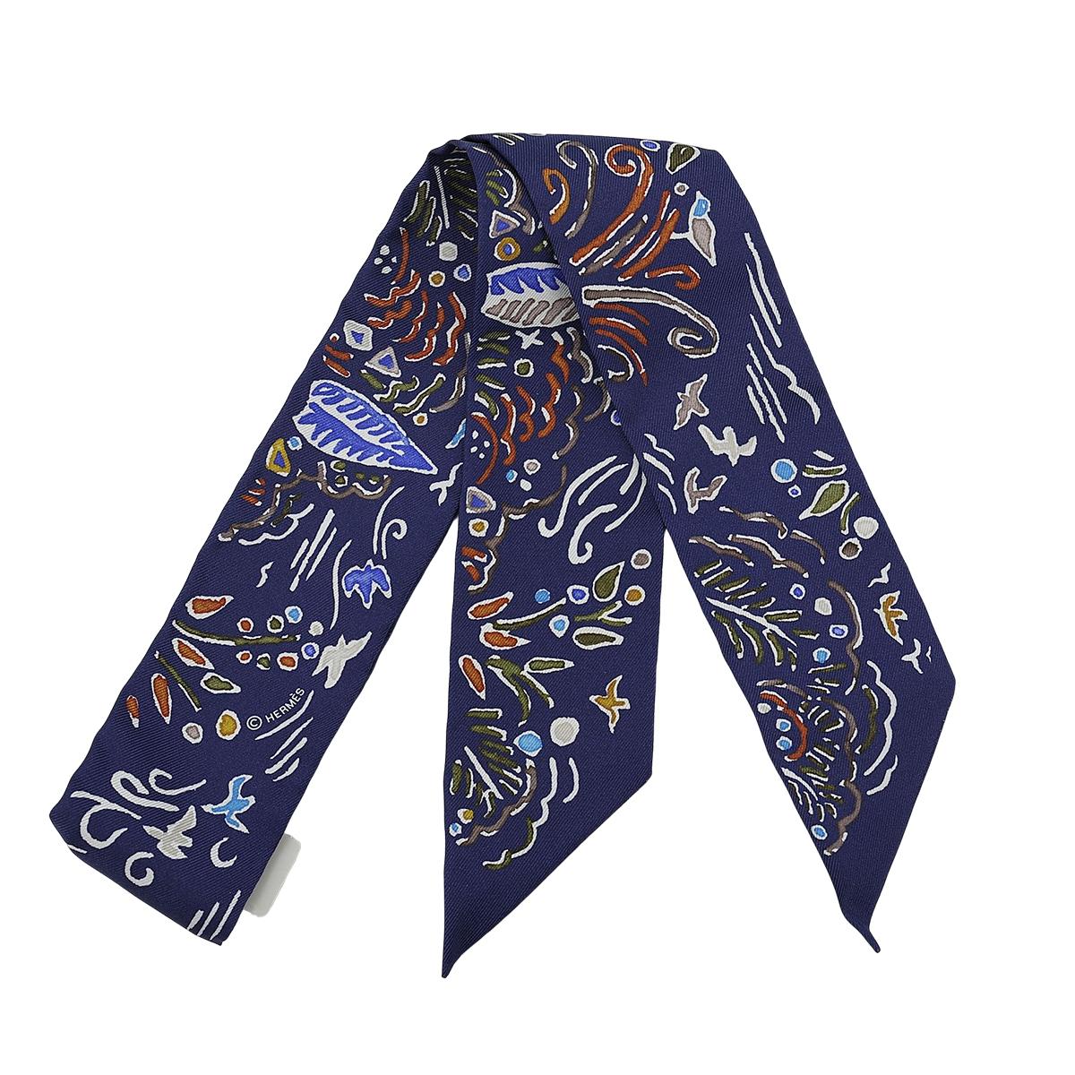 Brand New ( Rank N ) HERMÈS Twilly ISOLA DI PRIMAVERA Blue Silk None - 2