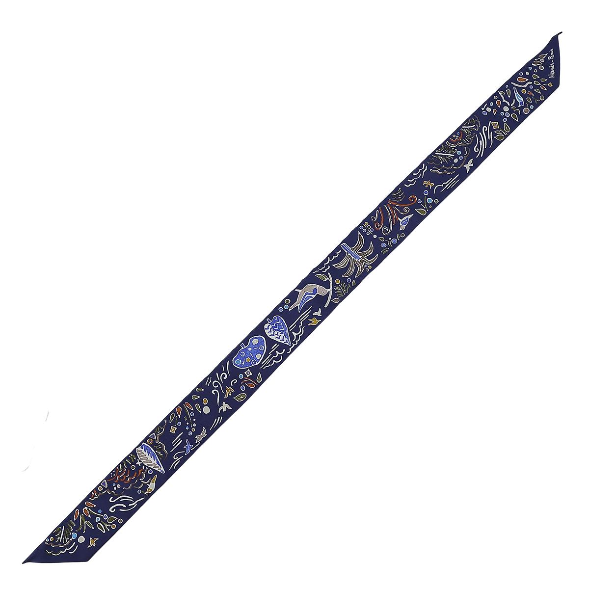 Brand New ( Rank N ) HERMÈS Twilly ISOLA DI PRIMAVERA Blue Silk None - 4