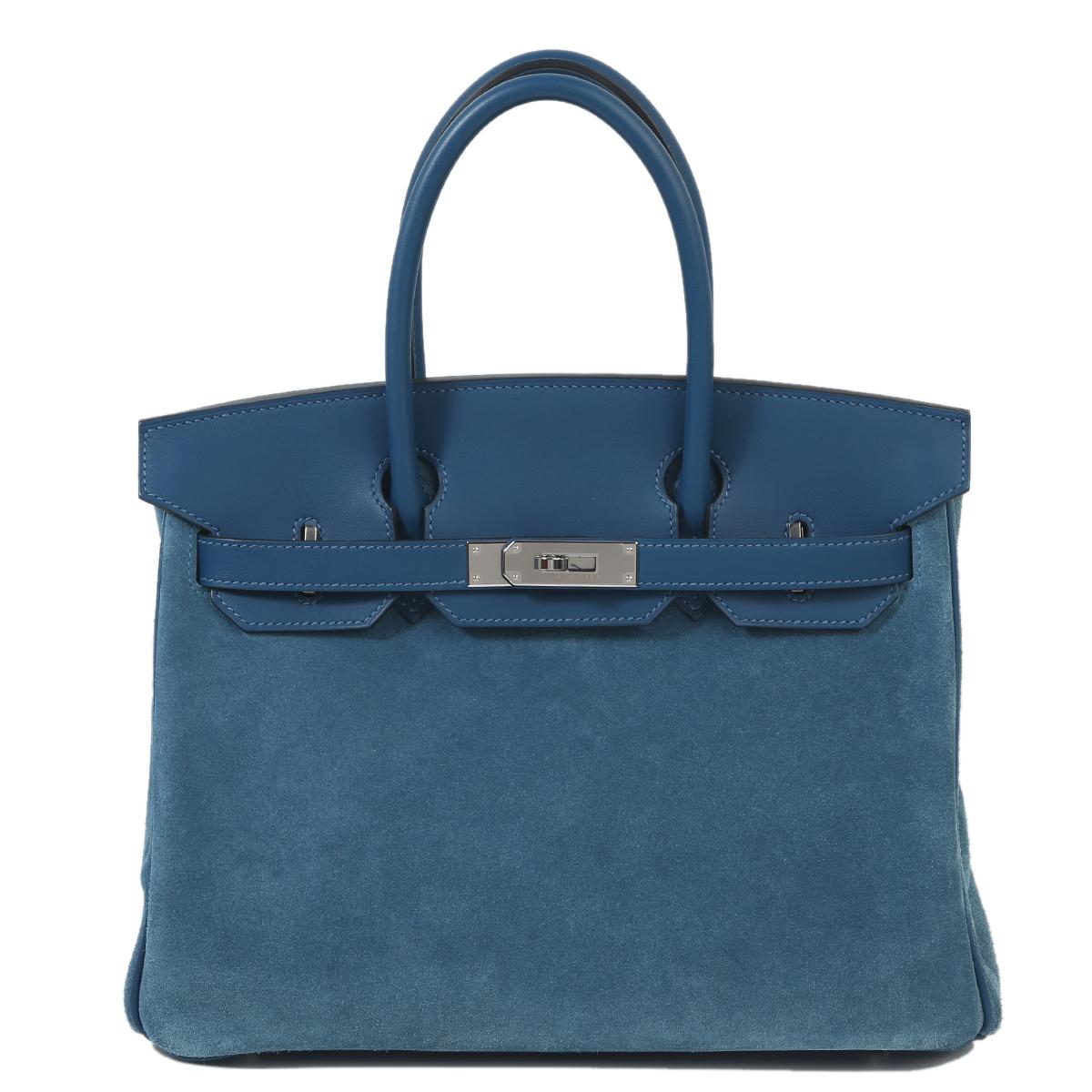 HERMÈS Birkin 30 handbag in Blue Thalassa Swift leather and Doblis suede with Palladium hardware - 1
