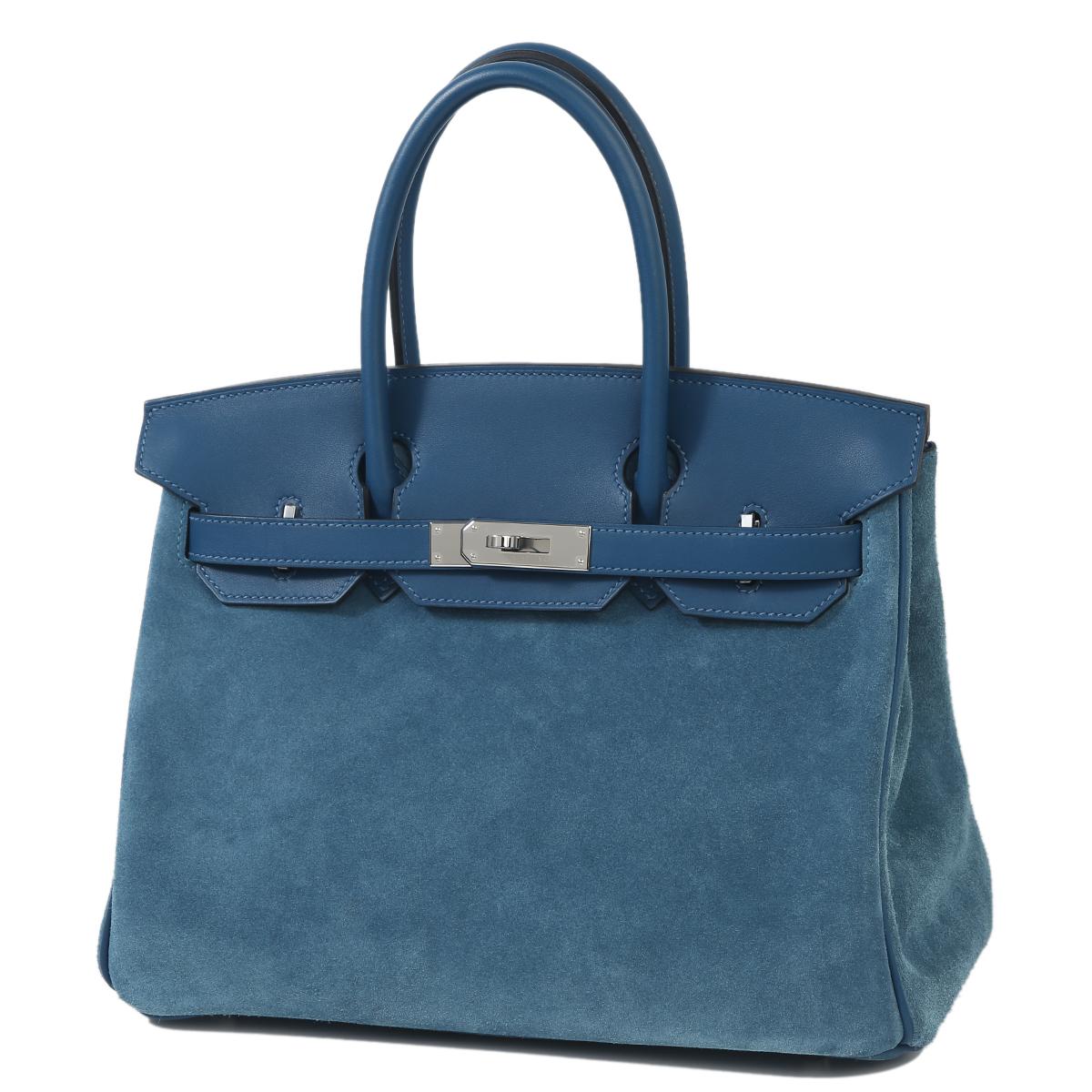 HERMÈS Birkin 30 handbag in Blue Thalassa Swift leather and Doblis suede with Palladium hardware - 2