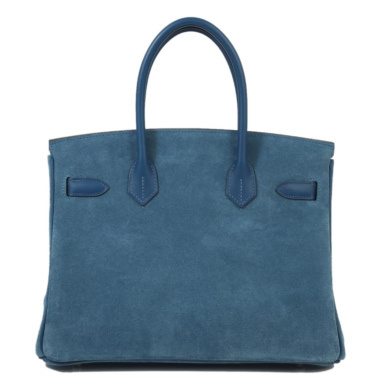 HERMÈS Birkin 30 handbag in Blue Thalassa Swift leather and Doblis suede with Palladium hardware - 3