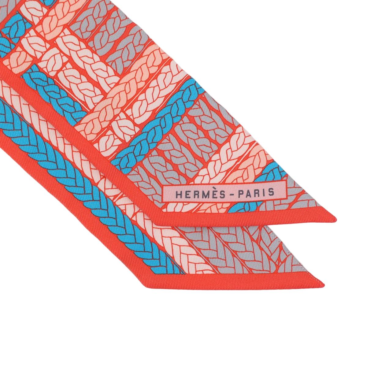 HERMÈS Twilly Torres H in Orange and Blue Silk - 3
