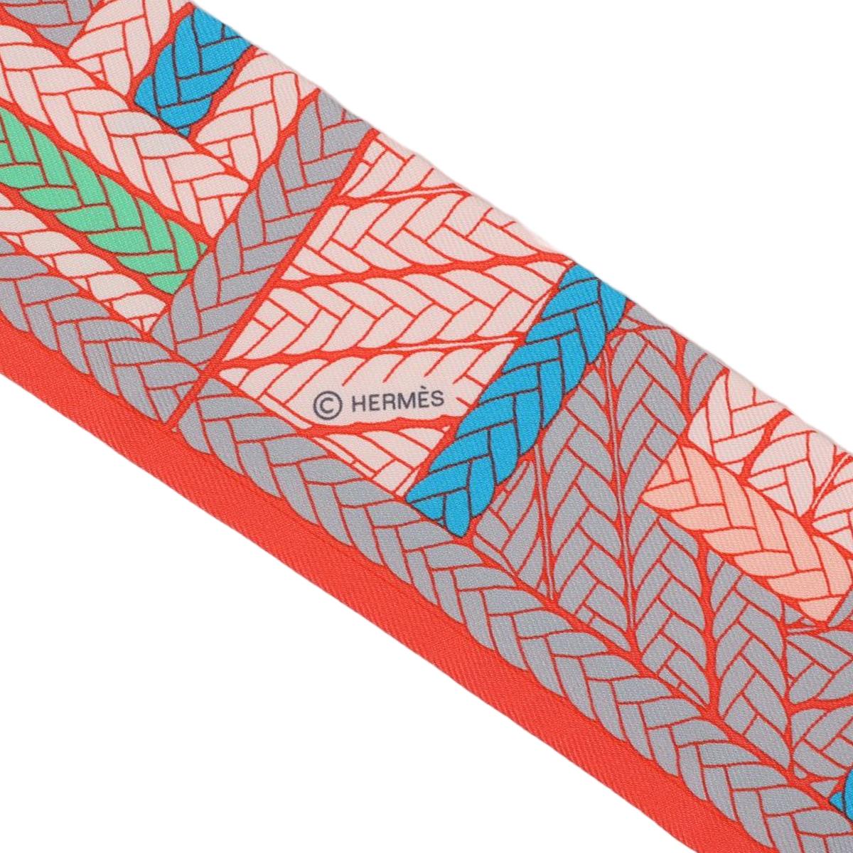 HERMÈS Twilly Torres H in Orange and Blue Silk - 4