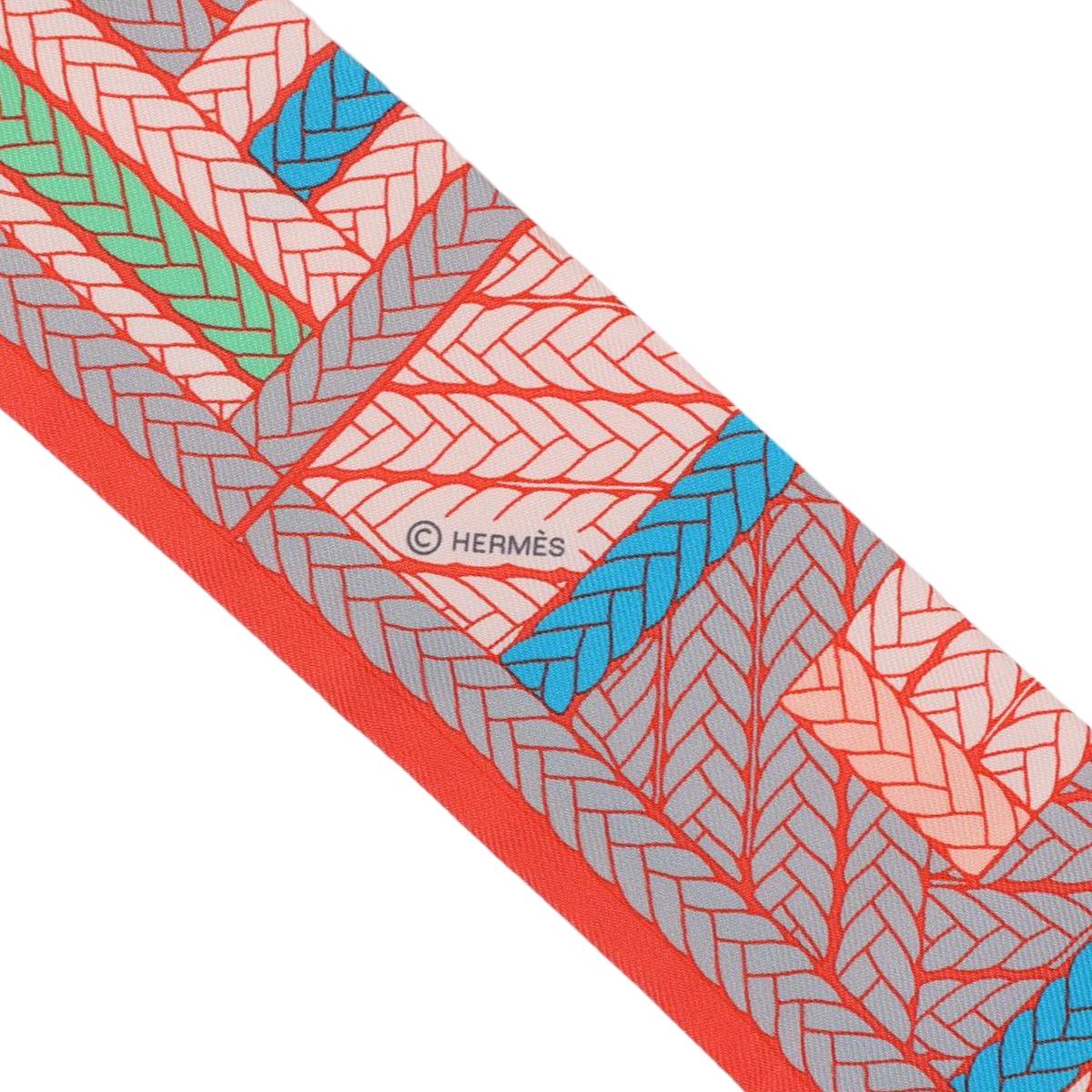 Brand New ( Rank N ) HERMÈS Twilly Orange (93) Blue Silk Other - 4