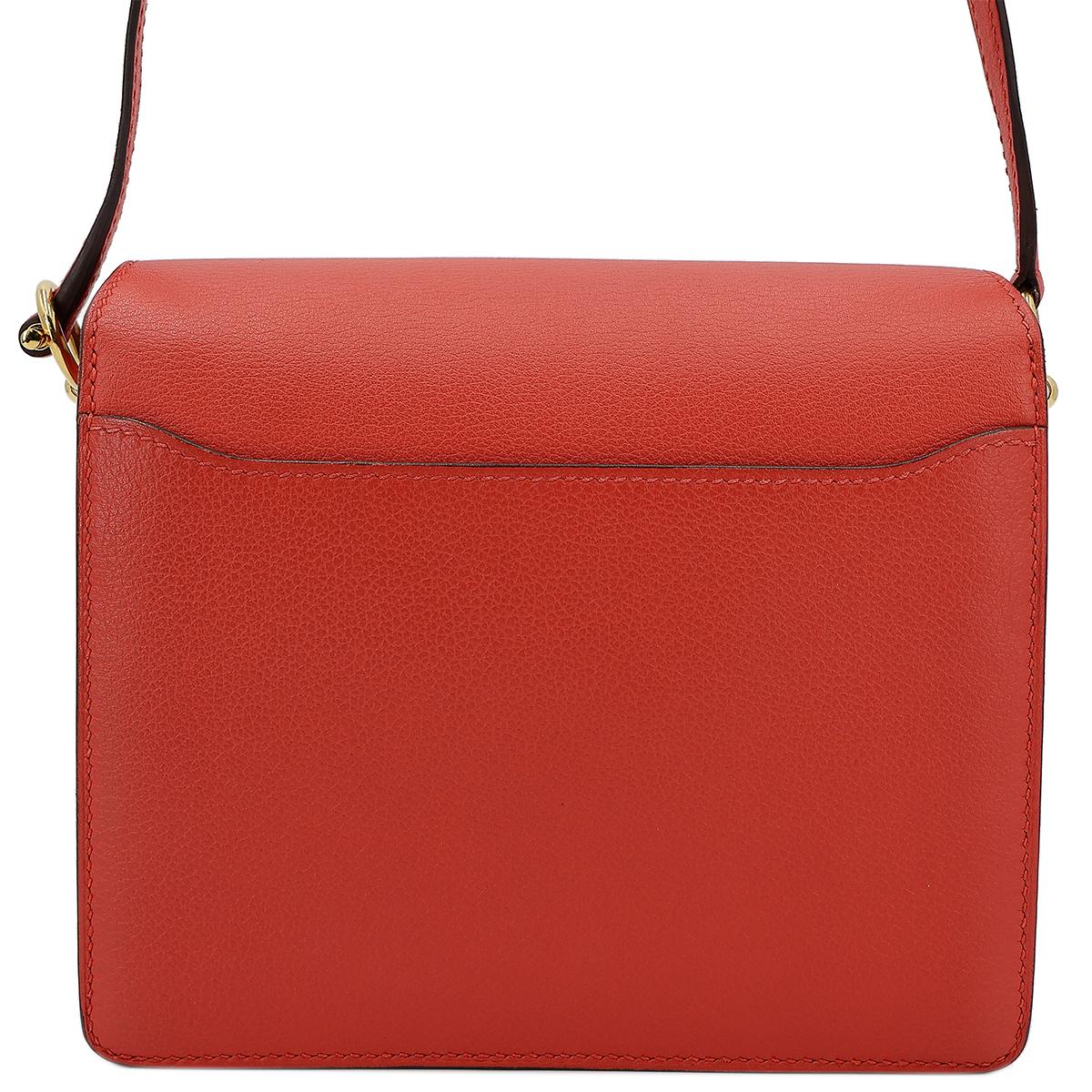 HERMÈS Roulis Mini shoulder bag in Rouge Tomate Evercolor leather with Gold hardware - 3