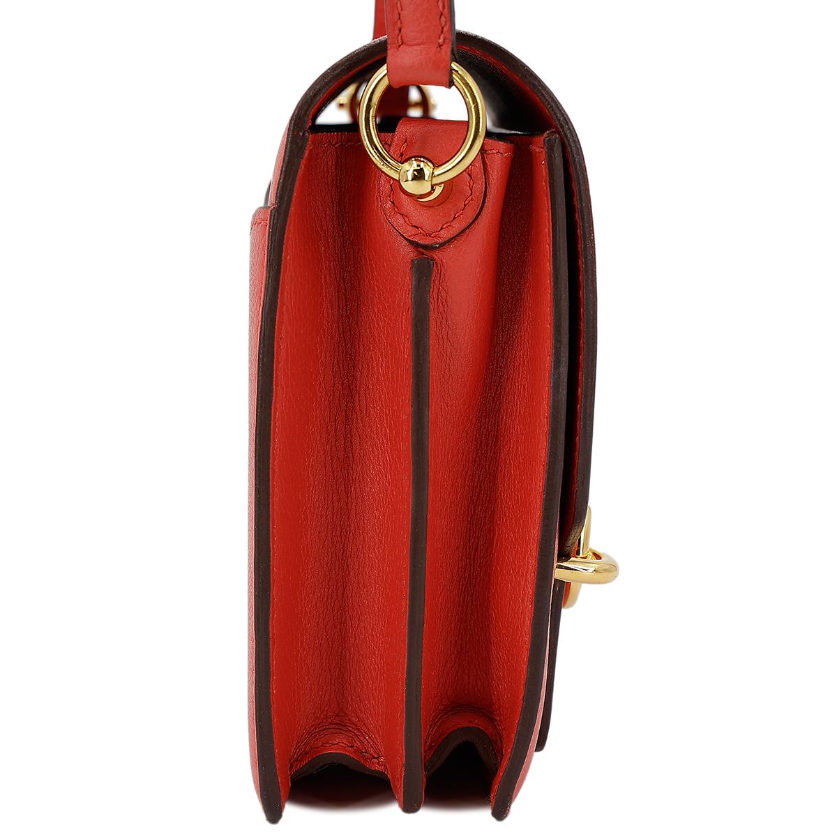 HERMÈS Roulis Mini shoulder bag in Rouge Tomate Evercolor leather with Gold hardware - 5