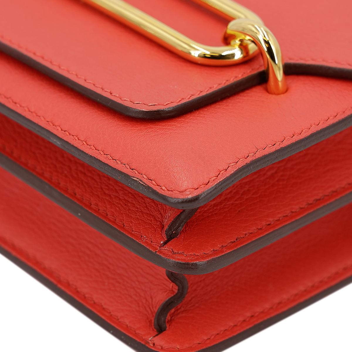 HERMÈS Roulis Mini shoulder bag in Rouge Tomate Evercolor leather with Gold hardware - 9