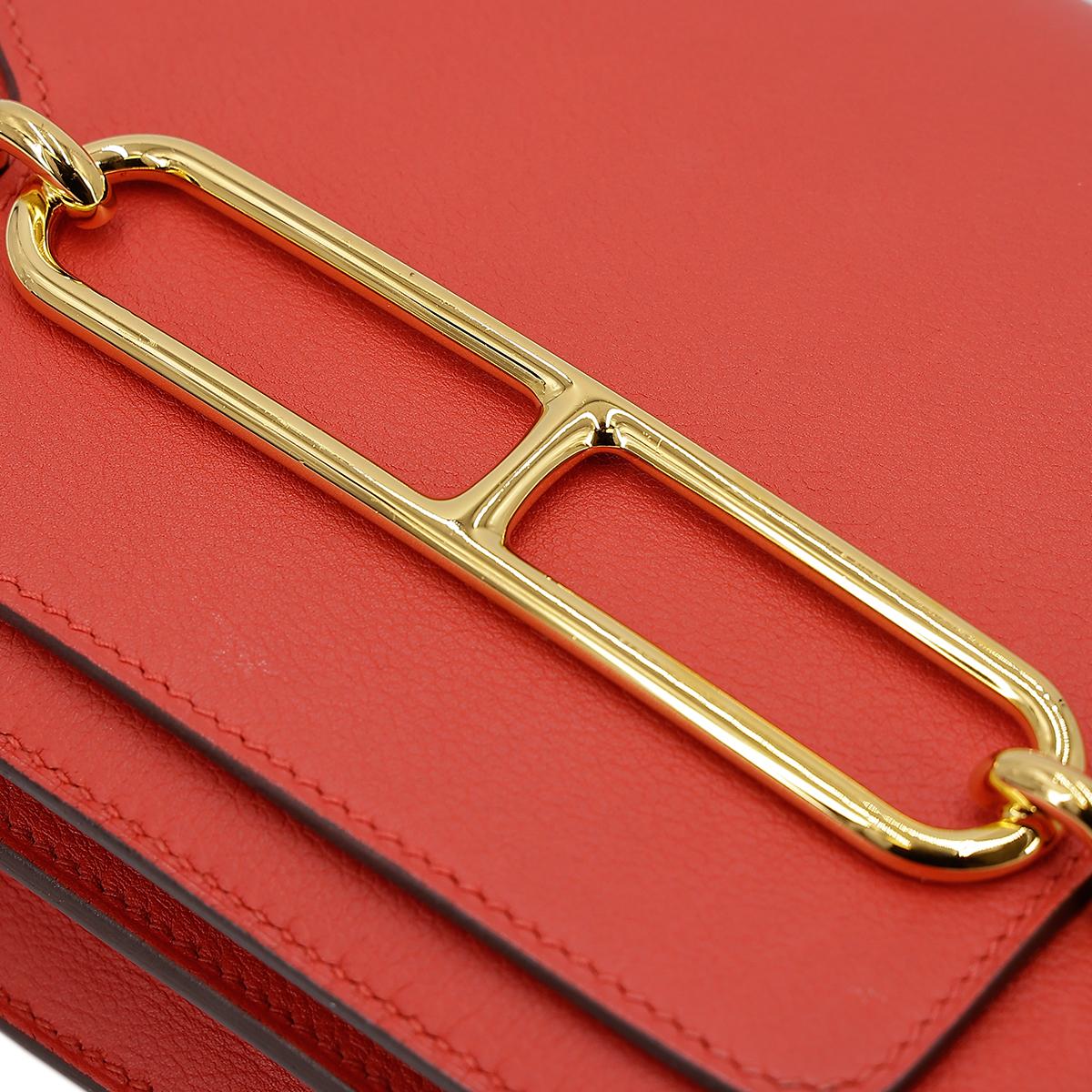 HERMÈS Roulis Mini shoulder bag in Rouge Tomate Evercolor leather with Gold hardware - 12