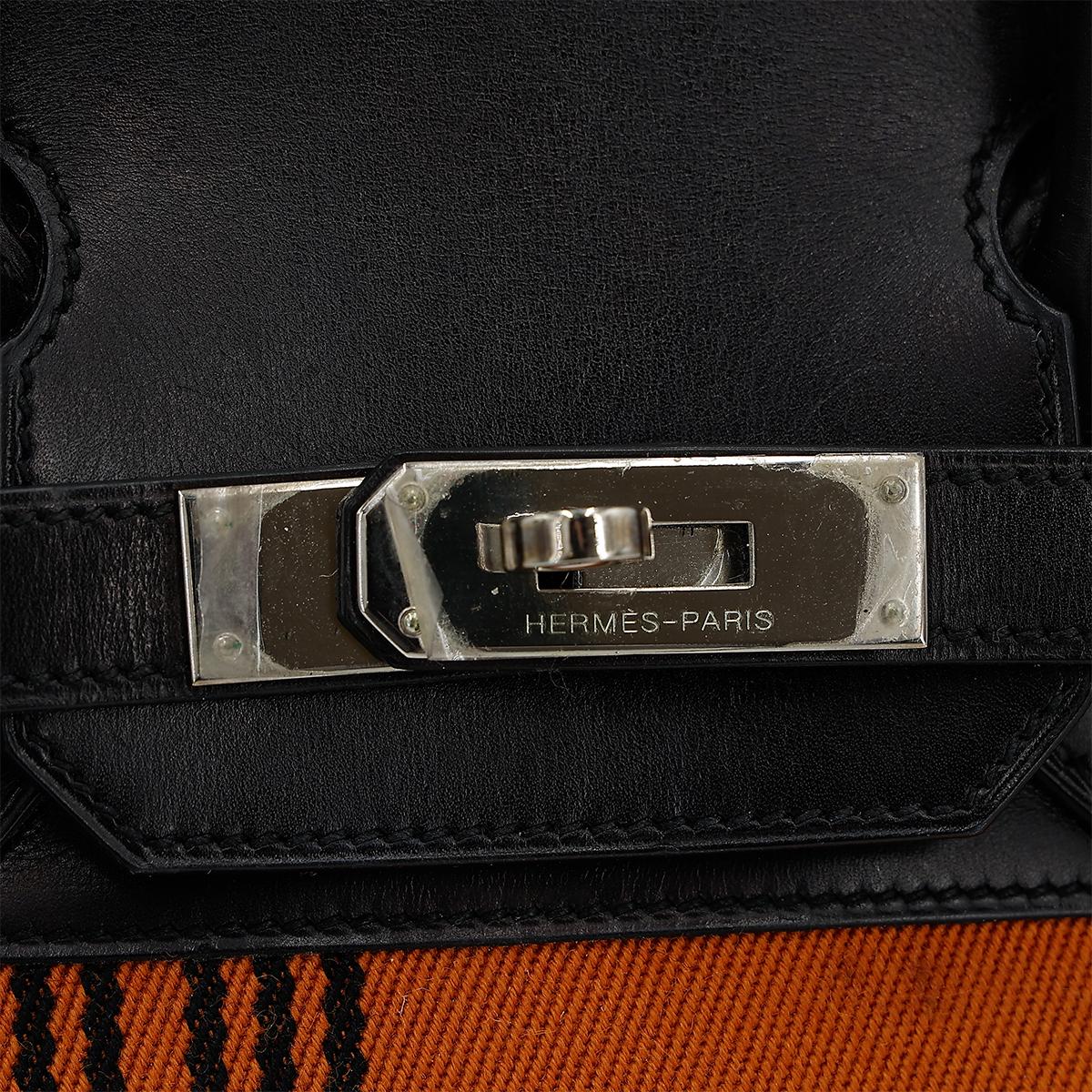 Very Good ( Rank A) HERMÈS Limited Edition Birkin 30 Potamus Black (89) Orange (93) Box-calf Toile H canvas Palladium hardware Square J (2006) - 16