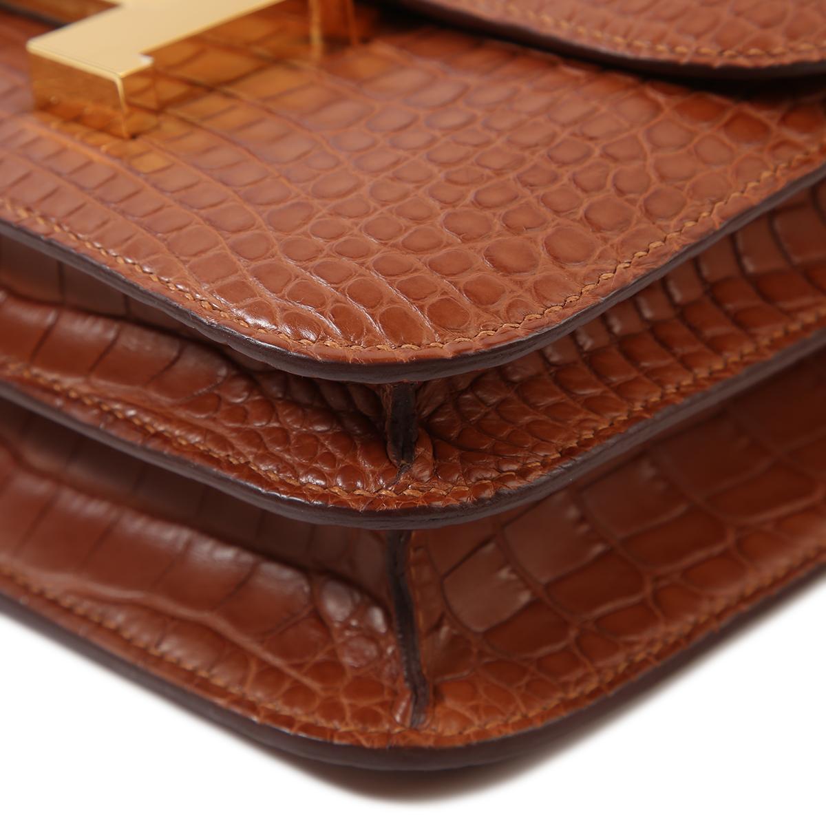 HERMÈS Matte Alligator Constance Mini 19 shoulder bag in Gold with Gold hardware - 9