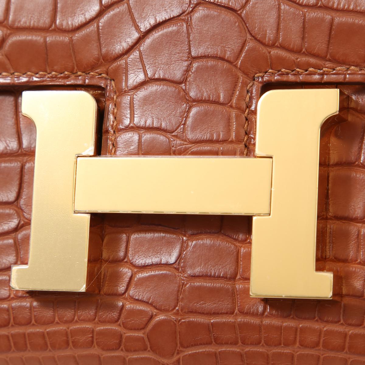 HERMÈS Matte Alligator Constance Mini 19 shoulder bag in Gold with Gold hardware - 12