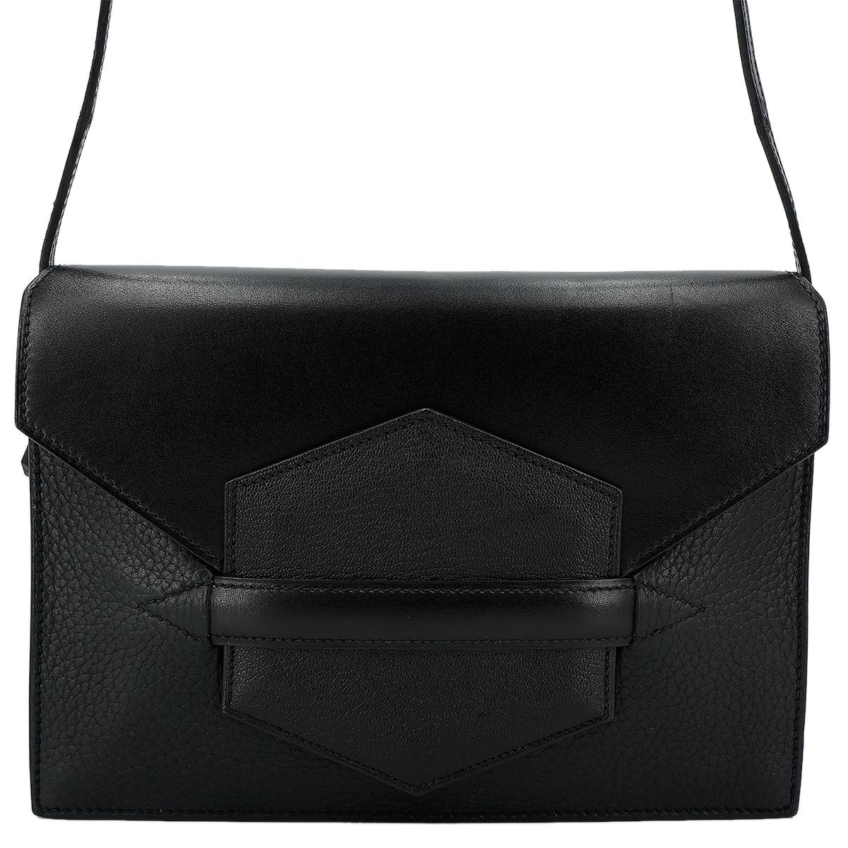 HERMÈS Faco clutch in Black Chevre leather with Palladium hardware - 1