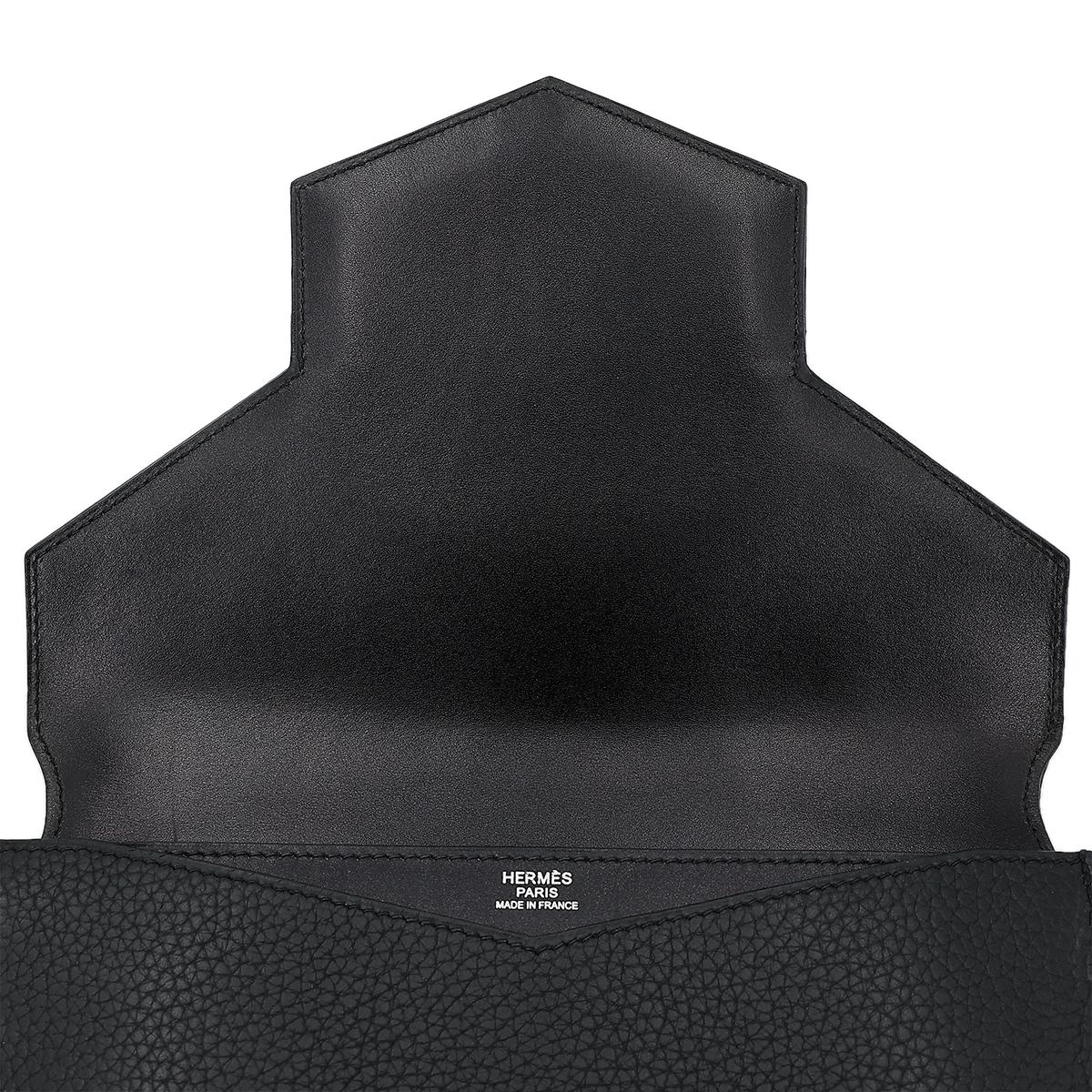 HERMÈS Faco clutch in Black Chevre leather with Palladium hardware - 15