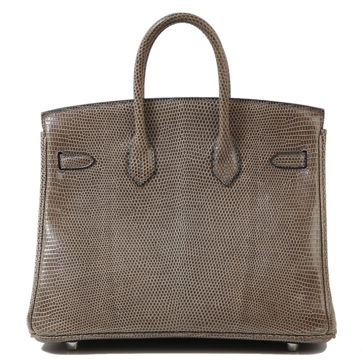 [中古] HERMÈS 爱马仕 蜥蜴皮 Birkin 25 铂金包 84 Gris Fonce 星空灰 银扣 - 3