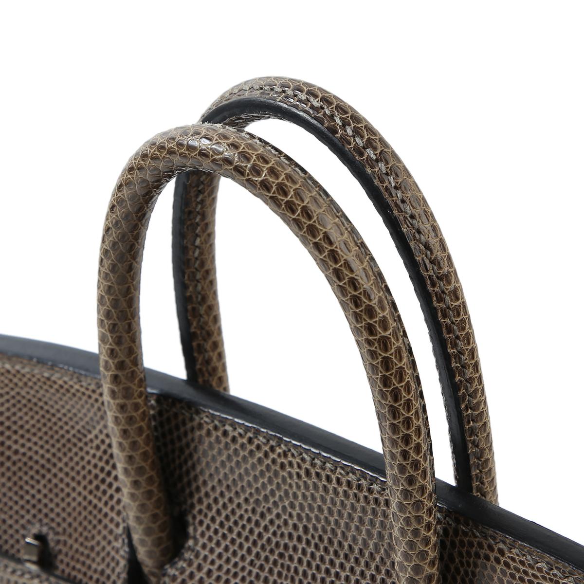 [中古] HERMÈS 爱马仕 蜥蜴皮 Birkin 25 铂金包 84 Gris Fonce 星空灰 银扣 - 6