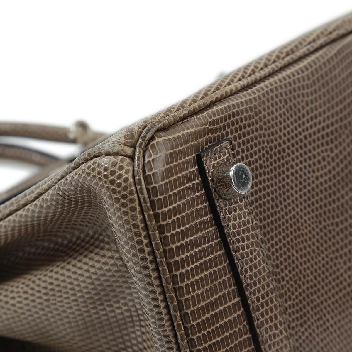 [中古] HERMÈS 爱马仕 蜥蜴皮 Birkin 25 铂金包 84 Gris Fonce 星空灰 银扣 - 8