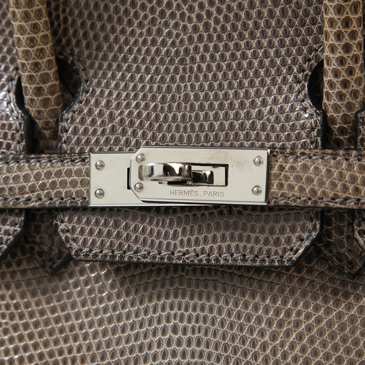 [中古] HERMÈS 爱马仕 蜥蜴皮 Birkin 25 铂金包 84 Gris Fonce 星空灰 银扣 - 12