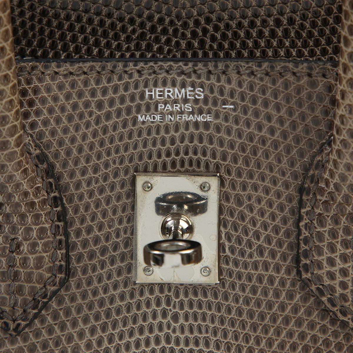[中古] HERMÈS 爱马仕 蜥蜴皮 Birkin 25 铂金包 84 Gris Fonce 星空灰 银扣 - 13