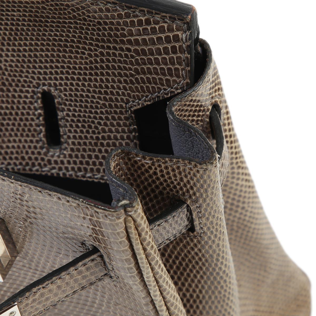 [中古] HERMÈS 爱马仕 蜥蜴皮 Birkin 25 铂金包 84 Gris Fonce 星空灰 银扣 - 16