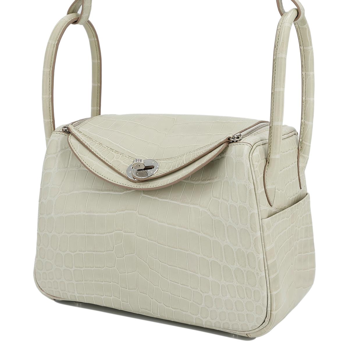 Very Good ( Rank A) HERMÈS Lindy 26 Beton (8L) Matte Niloticus Crocodile Palladium hardware X (2016) - 2