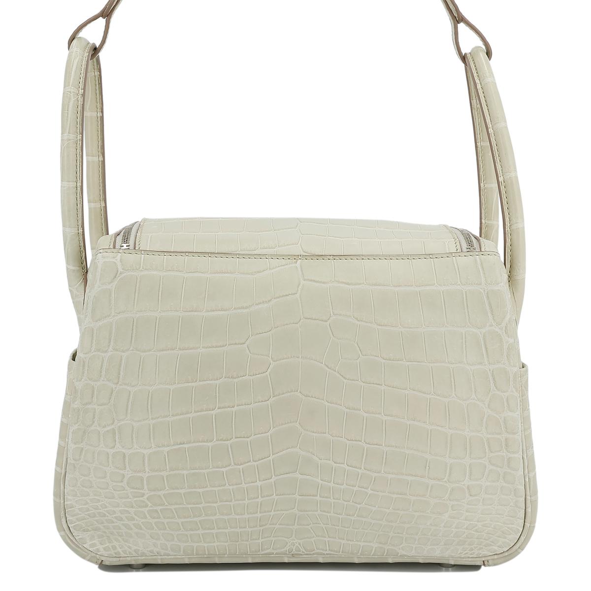 Very Good ( Rank A) HERMÈS Lindy 26 Beton (8L) Matte Niloticus Crocodile Palladium hardware X (2016) - 3