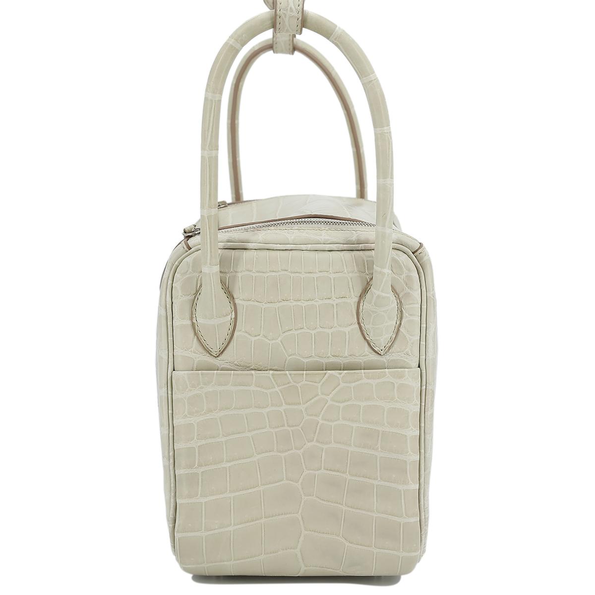 Very Good ( Rank A) HERMÈS Lindy 26 Beton (8L) Matte Niloticus Crocodile Palladium hardware X (2016) - 4