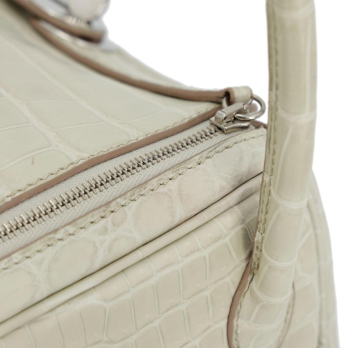 Very Good ( Rank A) HERMÈS Lindy 26 Beton (8L) Matte Niloticus Crocodile Palladium hardware X (2016) - 22