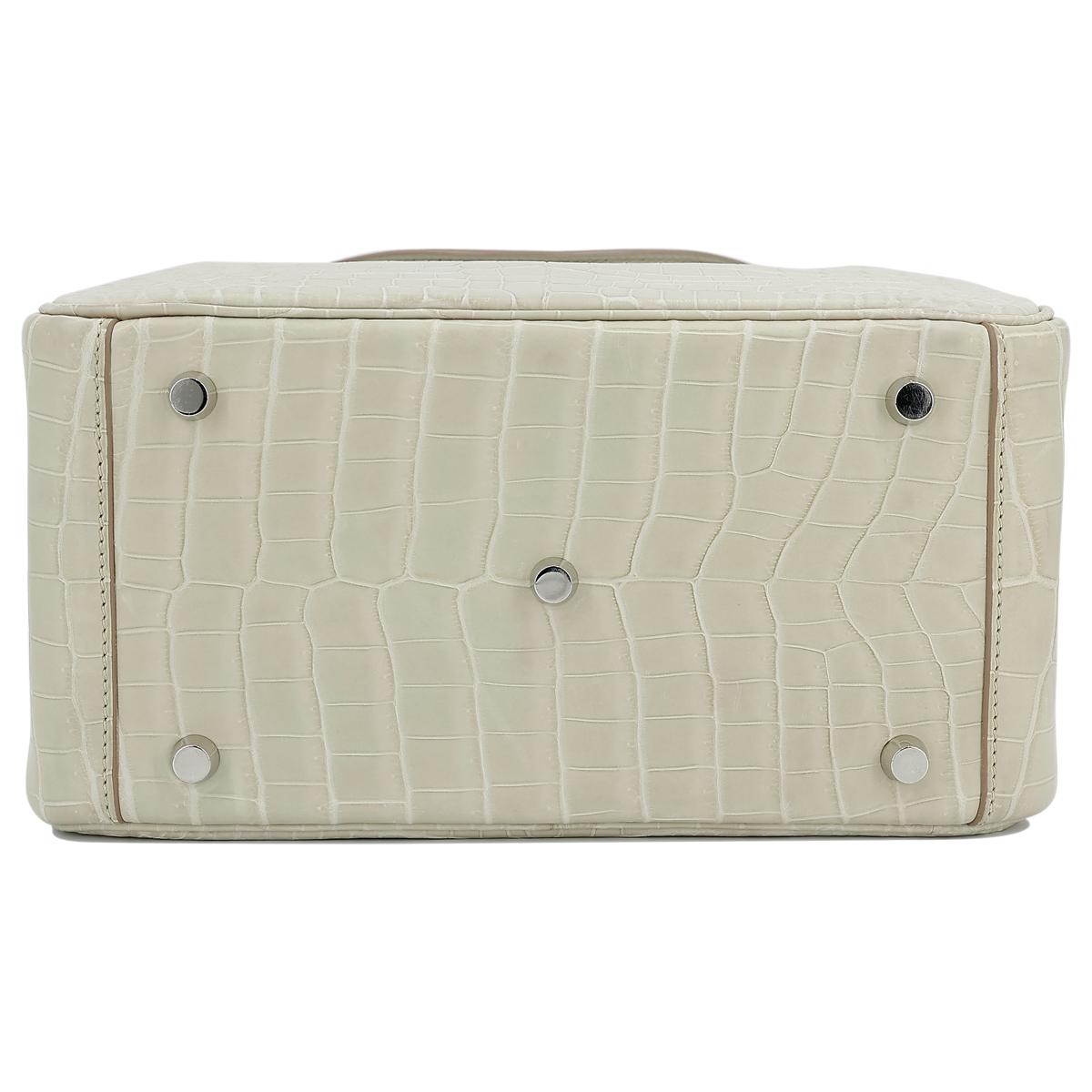 Very Good ( Rank A) HERMÈS Lindy 26 Beton (8L) Matte Niloticus Crocodile Palladium hardware X (2016) - 10