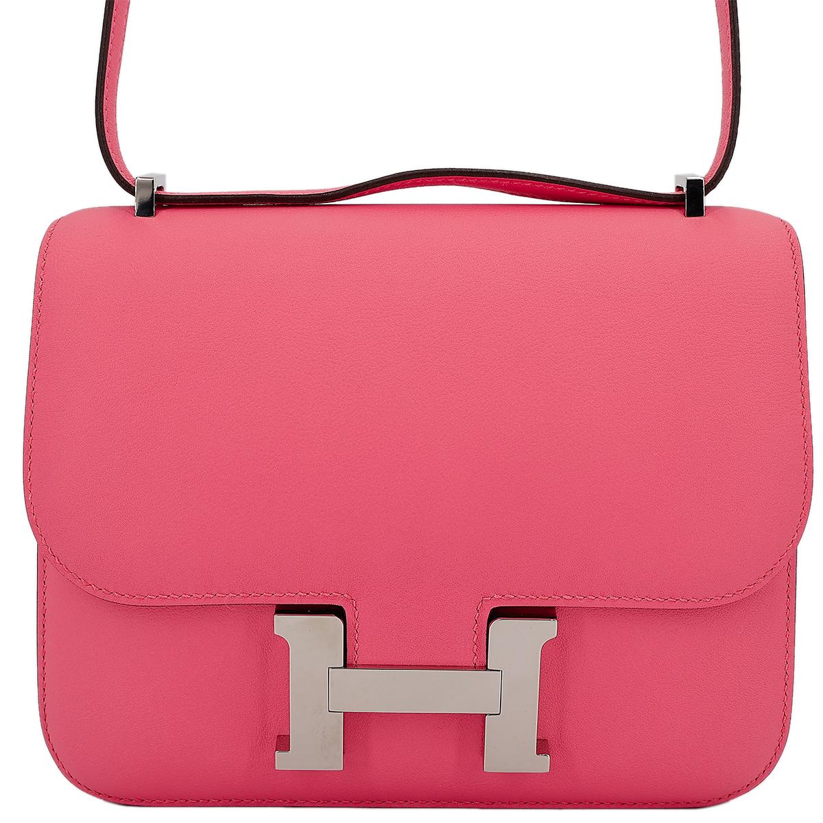 [中古] HERMÈS 愛馬仕 Constance Mini 19 康康 單肩包 8W Rose Azalee 脣膏粉 Swift牛皮 銀扣 - 1