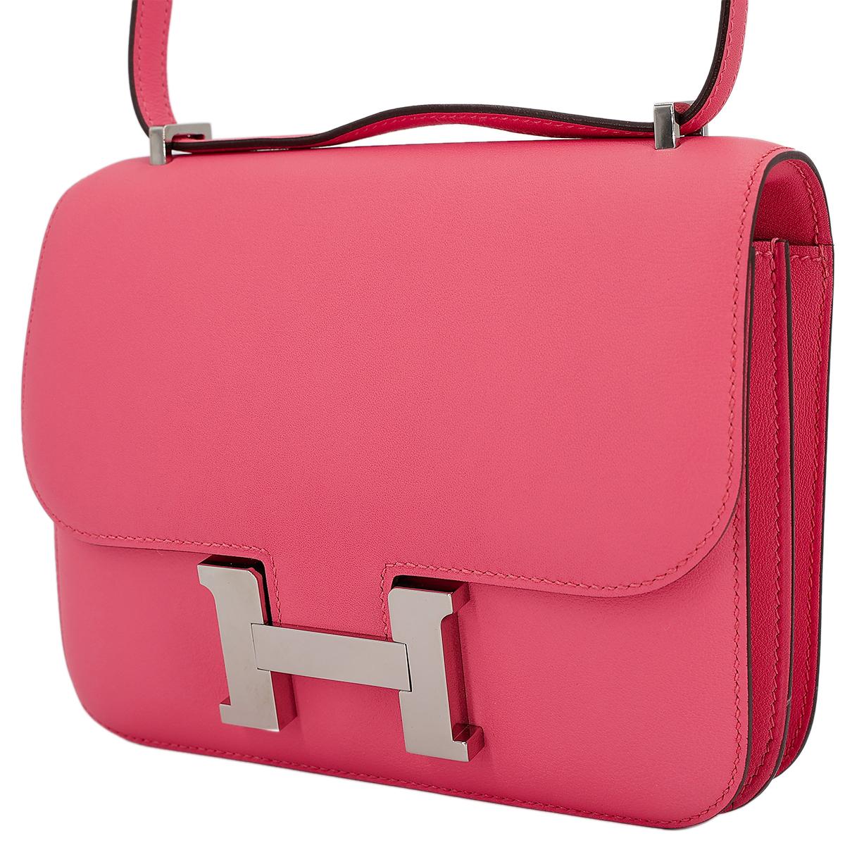 [中古] HERMÈS 愛馬仕 Constance Mini 19 康康 單肩包 8W Rose Azalee 脣膏粉 Swift牛皮 銀扣 - 2