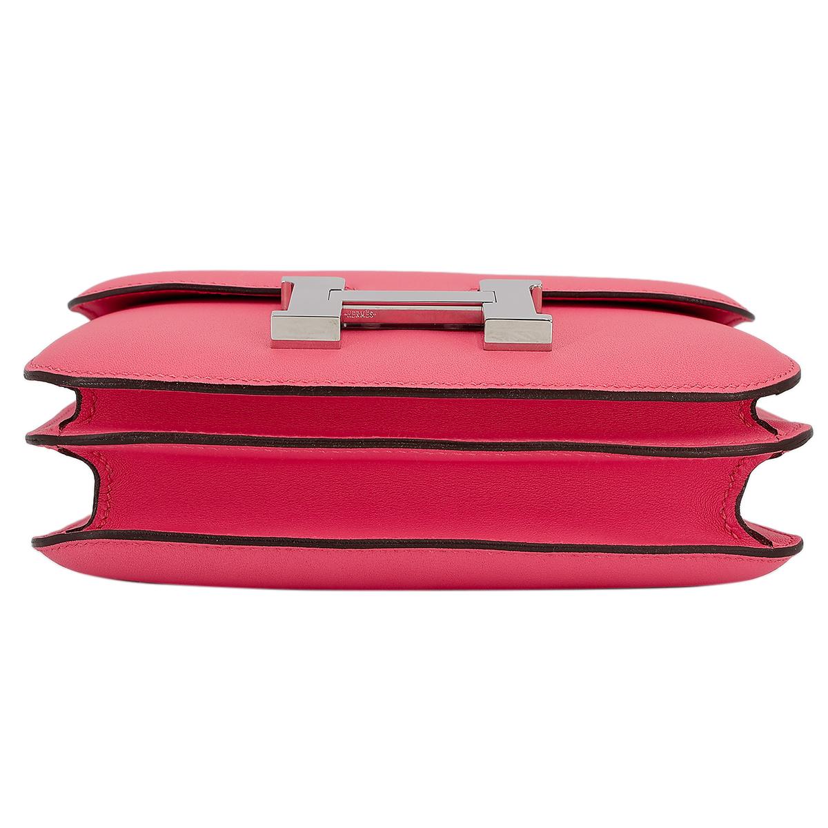 [中古] HERMÈS 愛馬仕 Constance Mini 19 康康 單肩包 8W Rose Azalee 脣膏粉 Swift牛皮 銀扣 - 8