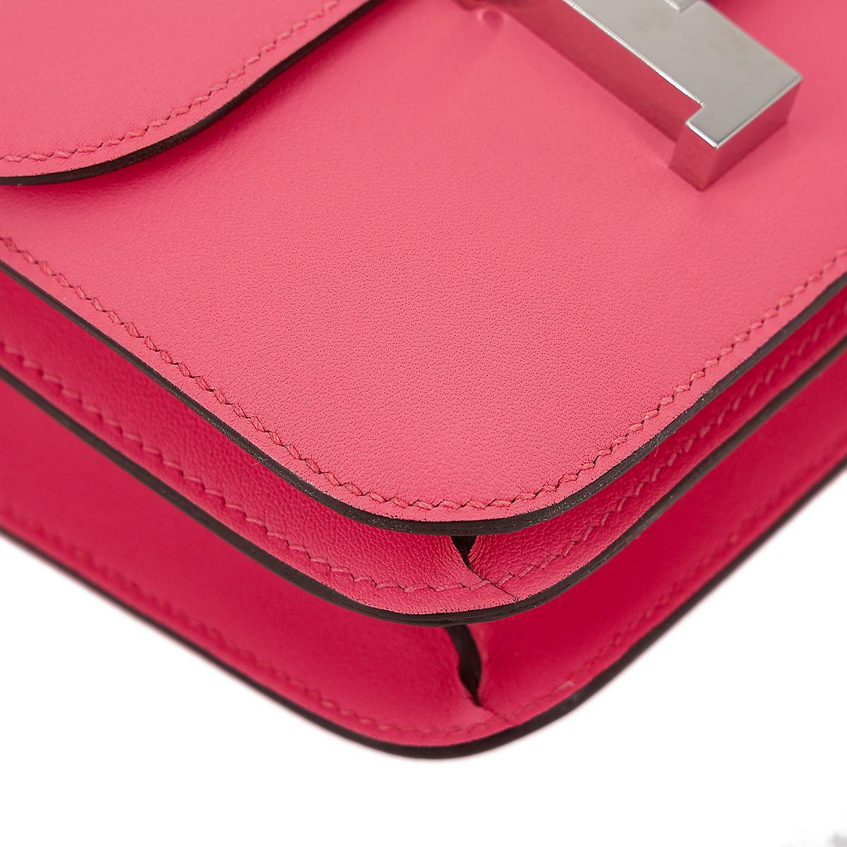 [中古] HERMÈS 愛馬仕 Constance Mini 19 康康 單肩包 8W Rose Azalee 脣膏粉 Swift牛皮 銀扣 - 10