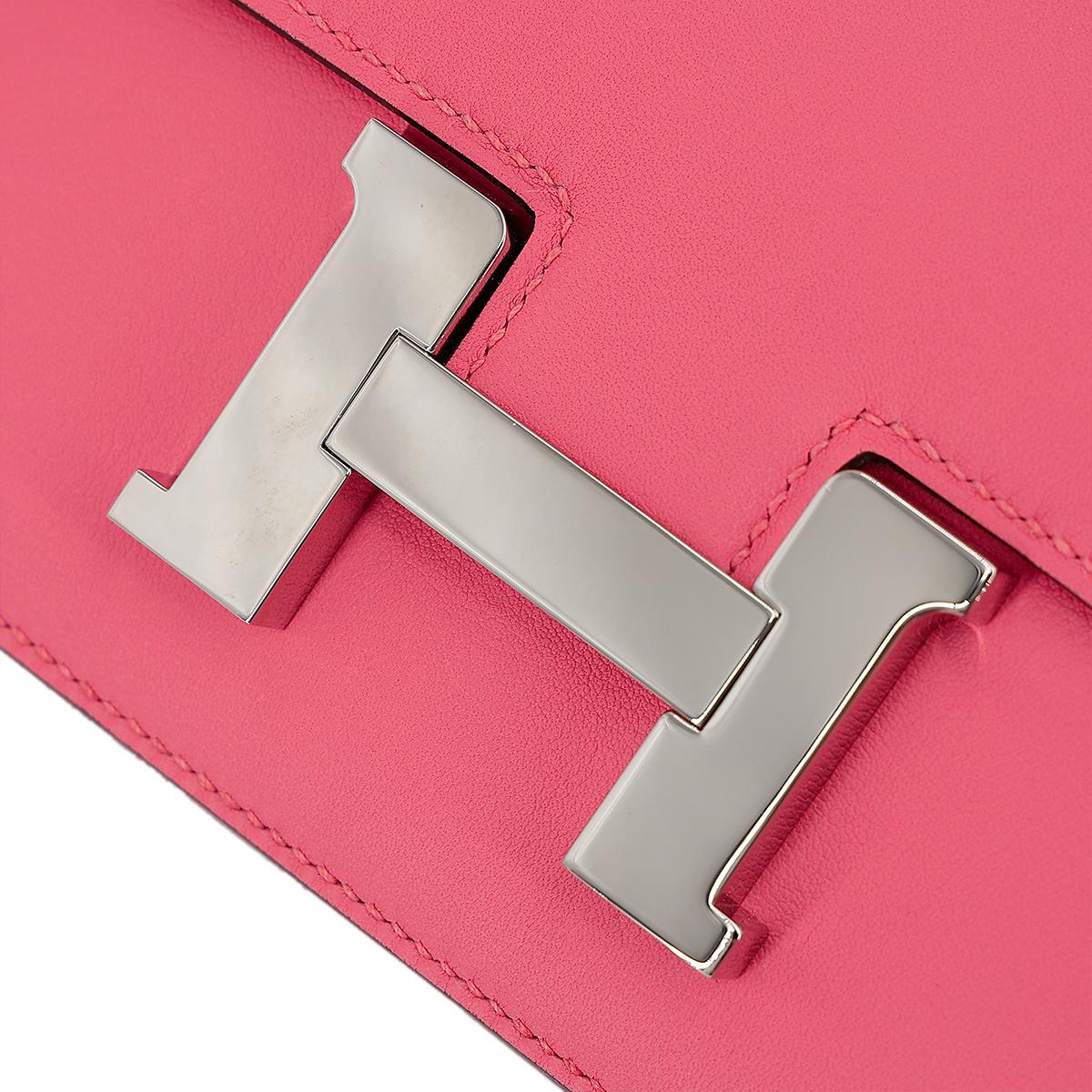 [中古] HERMÈS 愛馬仕 Constance Mini 19 康康 單肩包 8W Rose Azalee 脣膏粉 Swift牛皮 銀扣 - 13
